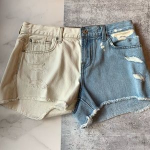 7 FOR ALL MANKIND COLORBLOCK CUTOFF DENIM SHORTS